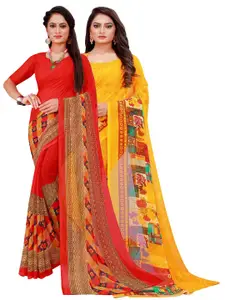 Silk Bazar Pack of 2 Red & Yellow Pure Georgette Saree