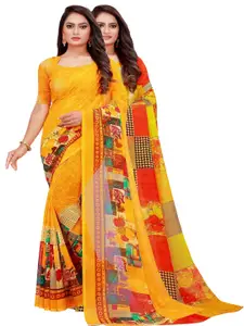 Silk Bazar Pack of 2 Yellow & Red Pure Georgette Saree