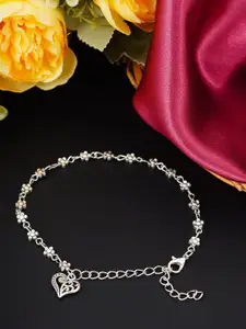 Ferosh Silver-Toned Heart & Floral Charms Beaded Anklet