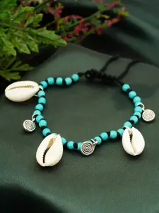 Ferosh Women Blue Beaded Seashell Charm Thread Anklet