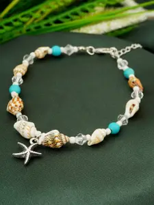 Ferosh White & Blue Seashell Starfish Charm Beaded Anklet