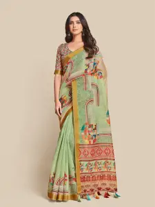 Sangria Green & Pink Zari Saree