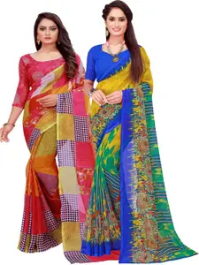 Silk Bazar Red & Blue Pack of 2 Floral Pure Georgette Sarees