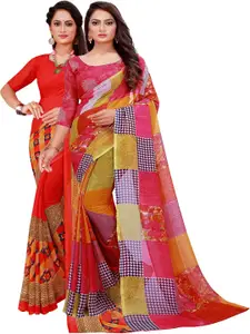 Silk Bazar Red & Pink Pack of 2 Pure Georgette Sarees