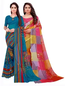 Silk Bazar Red & Blue Pack of 2 Pure Georgette Sarees