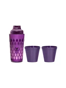 Vaya Purple Printed Stainless Steel Bottle with Gulper Lid & 2 Cups 350 ml