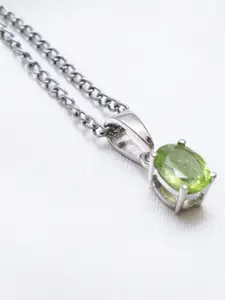 HIFLYER JEWELS 92.5 Sterling Silver Green Stone-Studded Pendant With Chain