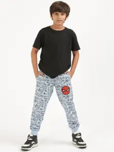 Nap Chief Boys Blue & Black Spiderman Printed Relaxed-Fit Joggers