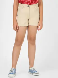 Peter England Girls Cream-Coloured Cotton Shorts