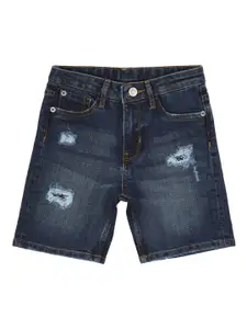 Peter England Boys Navy Blue Cotton Washed Denim Shorts