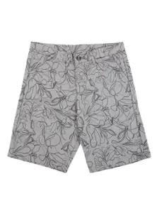 Peter England Boys Grey Cotton Floral Printed Shorts