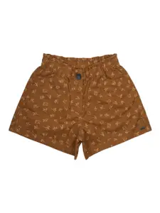 Peter England Girls Brown Cotton Floral Printed Shorts