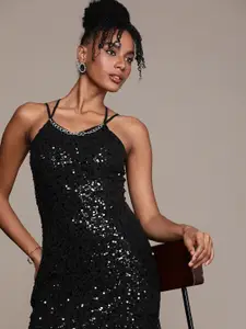 bebe Shoulder Straps Sequined Sheath Winter Dress