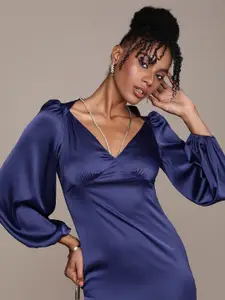 bebe Puff Sleeves Satin Finish Bodycon Winter Dress