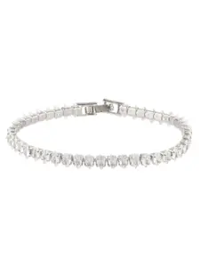 Efulgenz Women Silver-Toned & White Crystals Antique Rhodium-Plated Charm Bracelet
