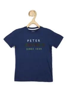 Peter England Boys Navy Blue Typography Printed T-shirt
