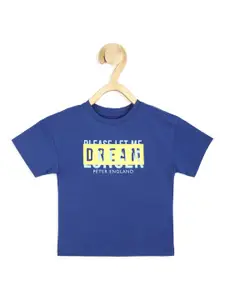 Peter England Girls Blue Typography Printed Applique T-shirt