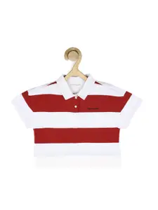 Peter England Girls Multicoloured Striped Polo Collar T-shirt