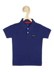 Peter England Boys Blue Polo Collar Applique T-shirt