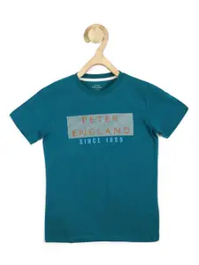 Peter England Boys Blue Typography Printed T-shirt