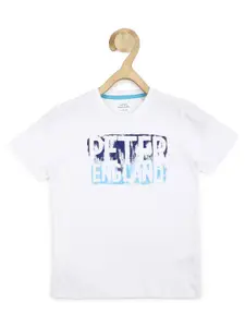 Peter England Boys White Typography Printed T-shirt