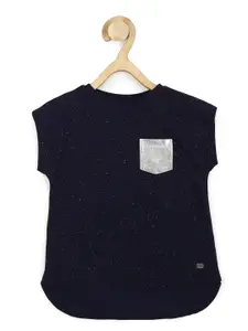 Peter England Girls Navy Blue Extended Sleeves T-shirt