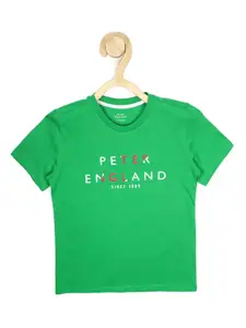 Peter England Boys Green Typography Printed T-shirt