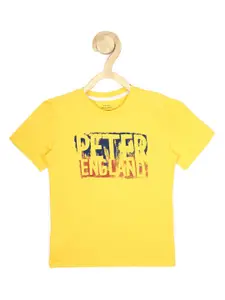 Peter England Boys Yellow Typography Printed T-shirt