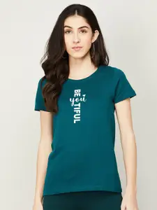 Fame Forever by Lifestyle Women Teal & White Typography Printed T-shirt