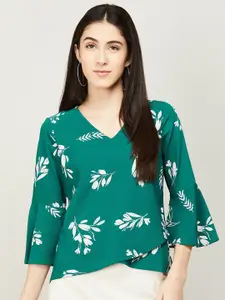 Fame Forever by Lifestyle Women Green & White Floral Print Top