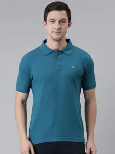 Force NXT Men Turquoise Blue Polo Collar Super Combed Cotton T-shirt
