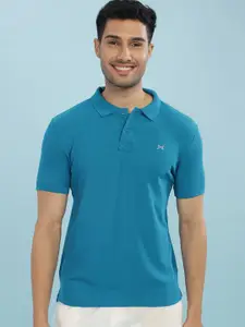 Force NXT Men Turquoise Blue Polo Collar Super Combed Cotton T-shirt