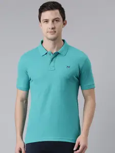 Force NXT Men Sea Green Polo Collar Cotton T-shirt