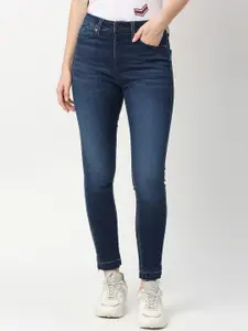 Pepe Jeans Women Navy Blue Skinny Fit High-Rise Light Fade Cotton Jeans
