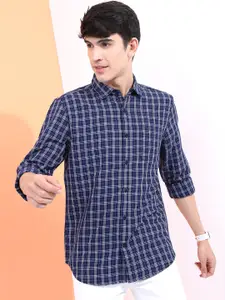 HIGHLANDER Men Blue Slim Fit Checked Casual Shirt