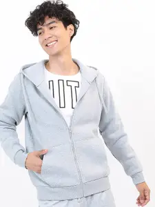 HIGHLANDER Men Grey Hooded Pullover Sweatshirt