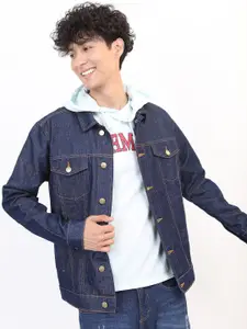 KETCH Men Navy Blue Washed Denim Jacket
