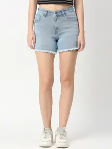 Pepe Jeans Women Blue Cotton Washed High-Rise Denim Shorts