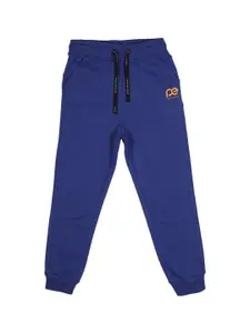 Peter England Boys Blue Solid Cotton Joggers