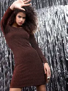 Tokyo Talkies Women Copper Shimmer Sheath Dress