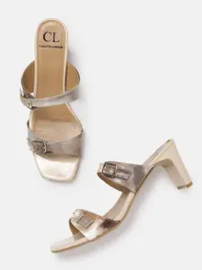 Carlton London Block Heel Sandals with Buckle Detail