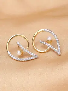 Voylla Gold Plated & White Contemporary Studs Earrings