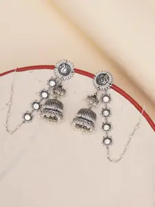Voylla Silver-Toned Contemporary Jhumkas Earrings