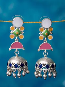 Voylla Silver-Toned Contemporary Jhumkas Earrings