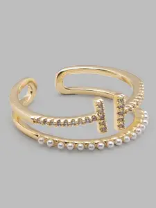 Globus Gold-Plated White  Artificial Stone-Studded  Finger Ring