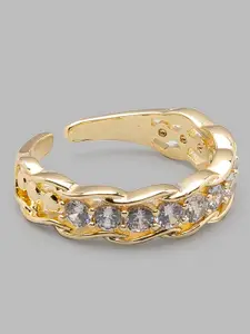 Globus Gold-Plated & White Stone-Studded Adjustable Finger Ring