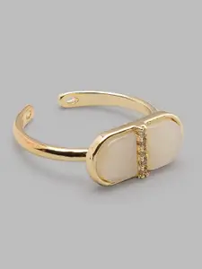 Globus Gold-Plated White Stone-Studded Adjustable Finger Ring