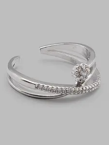 Globus Silver-Plated White Stone-Studded Finger Ring