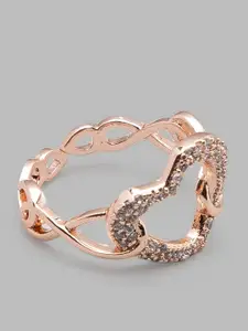 Globus Rose Gold-Plated White Artificial Stone Studded Finger Ring