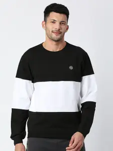 Pepe Jeans Men Black & White Colourblocked Cotton Sweatshirt